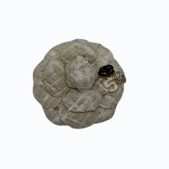 Camellia Style Flower Brooch | Designer-Inspired Luxury Pin | White Tone - Picture 1 of 8